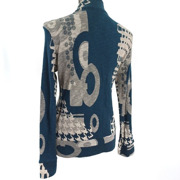 KATINA MARIE Sweater Rhinestone Zip Cardigan Abstract Graphic S - Picture 4 of 6